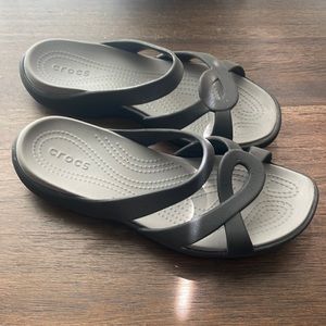 Black Croc Slip on Sandals